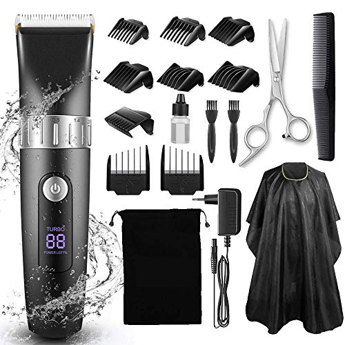 Sailnovo Hair Clipper Trimmer Eléctrico Men Professional Hair Trimmer Kit de cortapelos sin cable a prueba de agua a prueba de agua con pantalla LED USB recargable