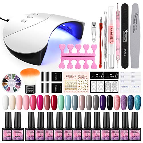 Saint-Acior 36W UV Lámpara LED Secador de Uñas 20PCS Esmalte Semipermanente Top Coat Base Coat Decoración de Uña Arte Kit para Manicura Pedicura