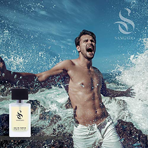 SANGADO Aqva A.B. Perfume para Hombres, Larga Duración de 8-10 horas, Olor Lujoso, Amaderada Acuática, Francesas Finas, Extra Concentrado (Eau de Parfum), Spray de 50 ml, Un Gran Regalo Para Hombres