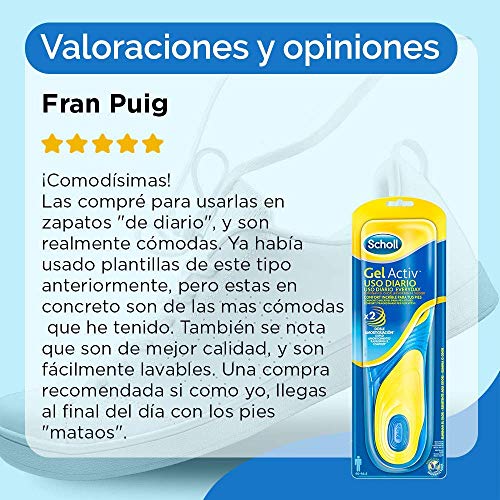 Scholl Plantillas Gel Activ Uso Diario para hombre, para el dia a dia, mayor comodidad y absorción del olor y sudor, talla 40 - 46.5, 1 par (2 plantillas)