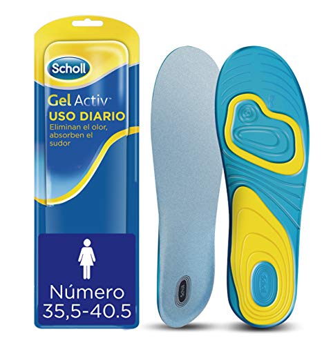 Scholl Plantillas Gel Activ Uso Diario para mujer, para el dia a dia, mayor comodidad y absorción del olor y sudor, talla 35.5 - 40.5, 1 par (2 plantillas)