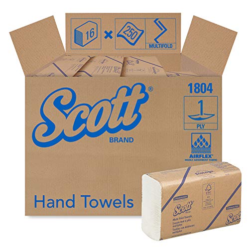 Scott U1804500 1804 Toallas de Mano Intercaladas Multifold, 16 Paquetes de 250 Hojas de Papel, Tecnología Absorbente Airflex, Color: Blanco