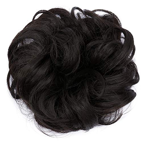 SEGO Moño Postizo Rizado con Goma Pelo Sintético Se Ve Natural [Castaño Oscuro] Recogido Coletero Peinado Alto Extensiones de Cabello Coleta Postiza Pelucas (25g)