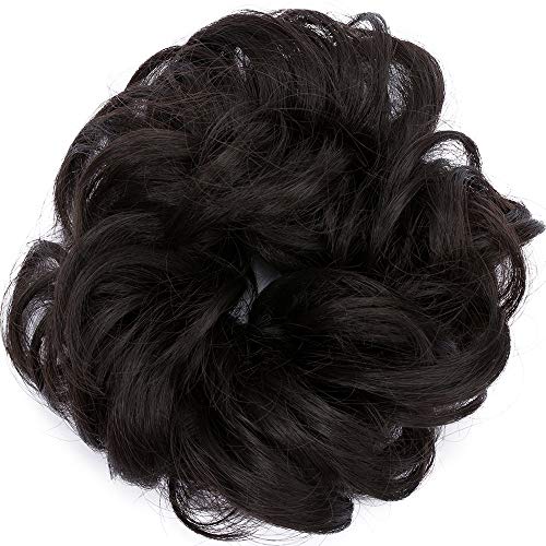 SEGO Moño Postizo Rizado con Goma Pelo Sintético Se Ve Natural [Castaño Oscuro] Recogido Coletero Peinado Alto Extensiones de Cabello Coleta Postiza Pelucas (25g)