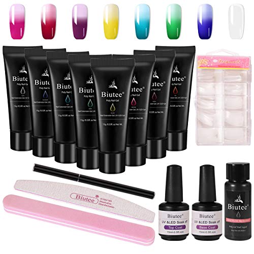 Seisso Biutee Kit gel de Uñas 8 Colores 15ml, Gel de Uña Cambia de Color con Temperatura con Capa Superior y Base, Esmaltes Semipermanentes con Accesorios de Manicura