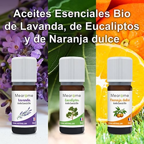 Set de Aceites Esenciales 100% Naturales Bio | Para Humificador Difusor, Aromaterapia | Menta, Lavanda, Eucalipto, Cedro de Atlas, Citronela, Naranja, Limón, Lavandín | Mearome Fabricado en Francia