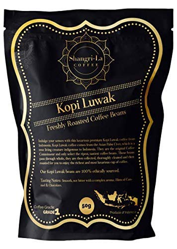 Shangri-la Coffee - Molidos De Café Kopi Luwak Salvaje - 50 Gramos (Otros Pesos Y Tipos De Frijoles Disponibles) - Fuente Sostenible (De Indonesia)