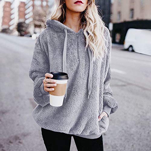 SHOBDW Liquidación Venta Mujer Sudadera con Capucha Suelta Tallas Grandes Jersey de Mujer Jersey otoño Invierno Manga Larga Remata Abrigo cálido(Gris,S)