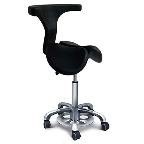 Sillones Peluqueria Profesional con Rueditas，Taburete Polipiel Altos con Negro PU Cuero Sintético Asiento，Altura Regulable 49-65 cm，160kg de Capacidad de Carga，Banqueta Giratoria con Respaldo para Pe