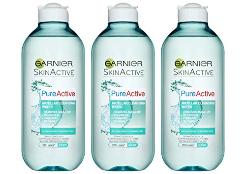 SkinActive Face Garnier Pure Active Micellar Oily Skin Cleansing Water, 400 ml, paquete de 3