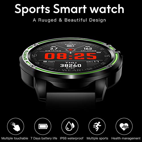 Smartwatch Padgene Reloj Inteligente IP68 Impermeable Bluetooth con Múltiples Deportes, Pulsómetro, Monitor de Sueño, Notificación de Llamada y Mensaje para Android e iOS (Negro Amarillo)