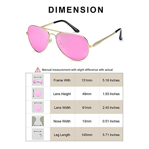 SODQW Gafas de Sol Polarizadas Mujer Espejo Marca Clásico Metal Marco 100% UVA/UVB Protección (Marco Dorado/Rosado Lense)