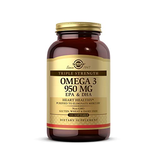 Solgar Omega 3 Triple concentración, Apoyo al Cuidado del Corazón, Aceite de Pescado Concentrado de Aguas Frías que aporta EPA y DHA, 100 Cápsulas