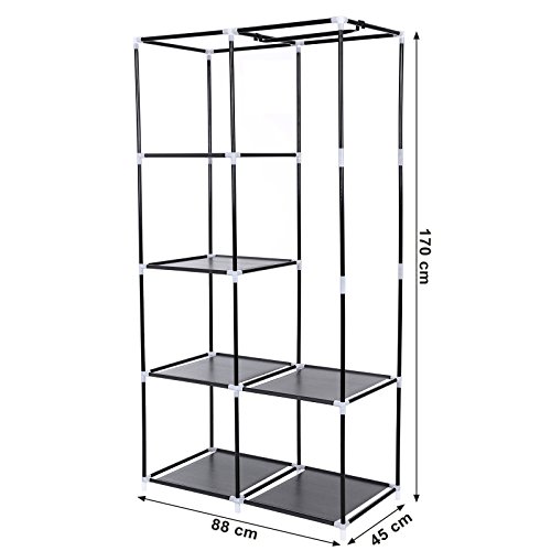 SONGMICS Armario de Tela, Organizador de Almacenamiento de Ropa con 2 Rieles Colgantes, 6 Estantes, Diseño Personalizable, 88 x 45 x 170 cm, para Dormitorio, Departamento, Negro RYG84H