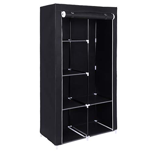 SONGMICS Armario de Tela, Organizador de Almacenamiento de Ropa con 2 Rieles Colgantes, 6 Estantes, Diseño Personalizable, 88 x 45 x 170 cm, para Dormitorio, Departamento, Negro RYG84H