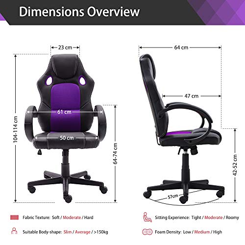 STmeng Sillas de Oficina, Computadora Ergonómico Silla de Oficina con Brazos, Ajustable Giratorio Oficina Esencial Silla (Morado)