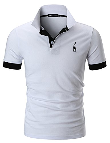 STTLZMC Polo para Hombre de Manga Corta Casual Moda Algodón Camisas Cuello en Contraste Golf Tennis,Blanco,M