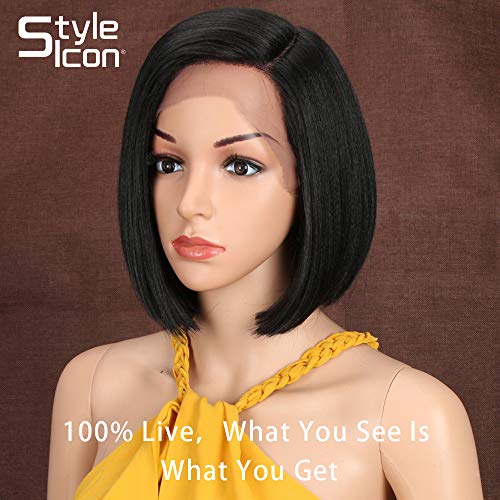 Style Icon Lace Front Wigs Peluca Sintética Bob De Frente De Encaje De 9"/23cm Pelucas Cortas Rectas Naturales De Calidad Para Mujeres Fibra Resistente Al Calor