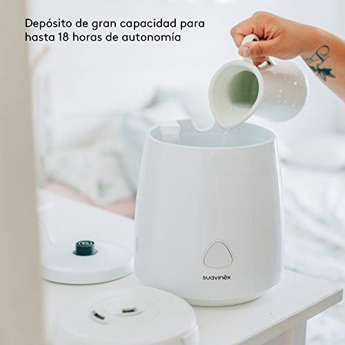 Suavinex, Humidificador Smart para Bebés (Silencioso, de Vapor Frío, Ultrasónico, Aromaterapia, Luz Nocturna Led, Control con Aplicación Móvil, Compatible con Alexa y Google Assistant)