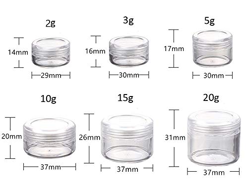 Suneste 15 Unidades 2 g/2 ml vacías tarros de plástico para cosméticos con Tapa, Transparente de Viaje, contenedores de Muestra para cremas Maquillaje loción Purpurina Polvo Almacenamiento