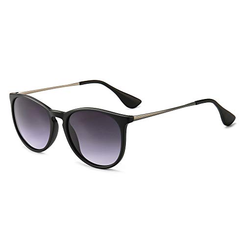 SUNGAIT Clásico Retro Gafas de sol Mujer Hombre Redondas Unisex 400 UV Fregar Negro/Gradiente Gris 1567