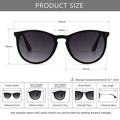 SUNGAIT Clásico Retro Gafas de sol Mujer Hombre Redondas Unisex 400 UV Fregar Negro/Gradiente Gris 1567