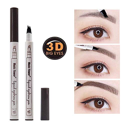 Tattoo Liquid Eyebrow Pencil con cuatro puntas de tenedor Impermeable y duradero Lápiz de cejas Ink Sketch Eyebrow Pen para Maquillaje Natural de Ojos(#1 castaña)