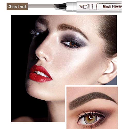 Tattoo Liquid Eyebrow Pencil con cuatro puntas de tenedor Impermeable y duradero Lápiz de cejas Ink Sketch Eyebrow Pen para Maquillaje Natural de Ojos(#1 castaña)