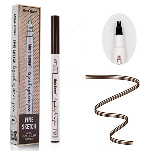 Tattoo Liquid Eyebrow Pencil con cuatro puntas de tenedor Impermeable y duradero Lápiz de cejas Ink Sketch Eyebrow Pen para Maquillaje Natural de Ojos(#1 castaña)