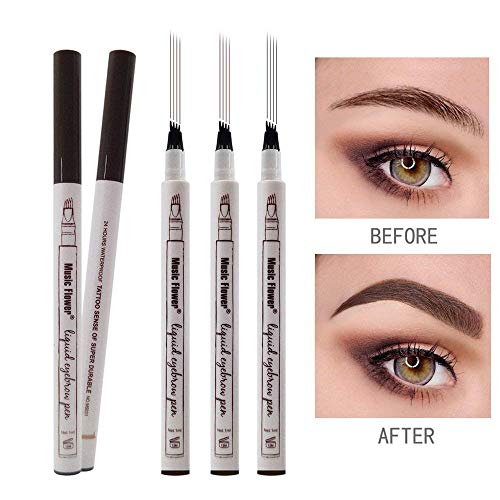 Tattoo Liquid Eyebrow Pencil con cuatro puntas de tenedor Impermeable y duradero Lápiz de cejas Ink Sketch Eyebrow Pen para Maquillaje Natural de Ojos(#1 castaña)