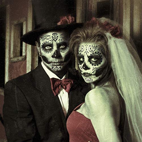 Tatuaje cara temporales Halloween ZERHOK 8pcs etiqueta Mascarada diseño cráneo con gemas cara mujer adhesivas para maquillaje en Halloween día de muerto y baile de disfraz para mujer hombre y niños