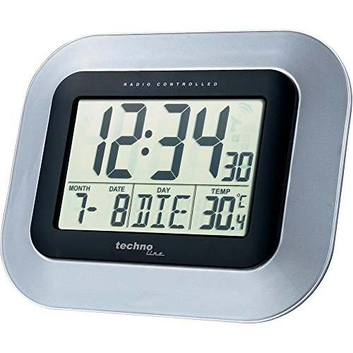 Technoline WS 8005 Reloj de Pared Plata/Negro (Plata con baterías)