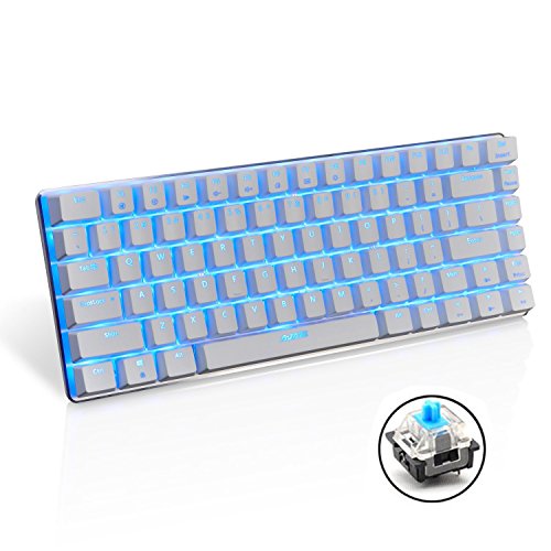 Teclado mecánico AK33 de Lexon tech, teclado para juegos con cable USB con retroiluminación LED azul, teclado compactos de 82 teclas, interruptores azul , mecanógrafos y jugadores de juegos (blanco)