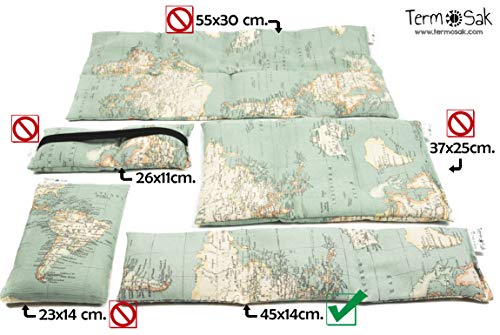 TERMOSAK 45x14 cm + Funda, Cojin Termico modulado con separaciones, Saco Termico Hot-Cold (Calor/Frio) de Semillas Alta Densidad y Lavanda con Funda Lavable de Misma Tela (45x14+Funda, Buhos).