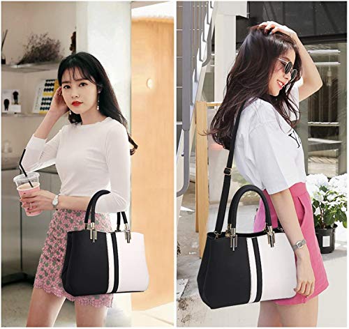 TIBES Bolso de mano superior Bolsa de costura Monedero para mujeres chicas Negro