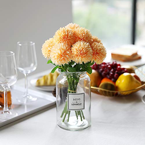 Tifuly Flores de Hortensia Artificial, 6 Piezas de crisantemo de Seda pequeña Bola de Flores para la decoración de la Oficina del jardín del hogar, Ramos de Novia, arreglos Florales(Naranja)