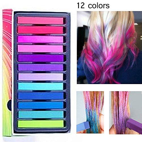 tiza de pelo color temporal del pelo, no tóxicas,Geniales para disfraces, trajes para representaciones y crear looks modernos,12 plumas de tiza coloridas