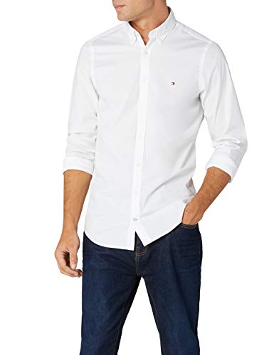 Tommy Hilfiger Core Stretch Slim Poplin Shirt Camisa, Blanco (Bright White 100), Medium para Hombre