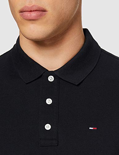 Tommy Hilfiger Piqué P Camiseta Polo con Cierre de 3 Botones, Negro (Tommy Black), M para Hombre