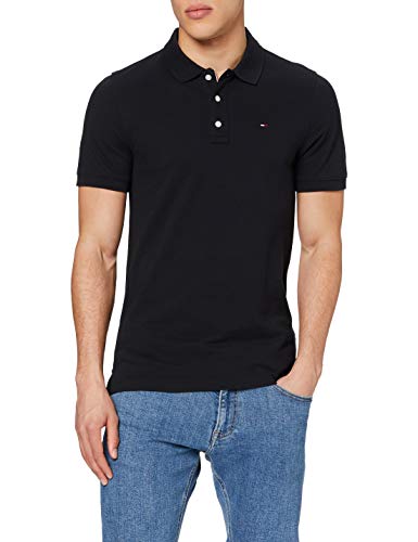 Tommy Hilfiger Piqué P Camiseta Polo con Cierre de 3 Botones, Negro (Tommy Black), M para Hombre