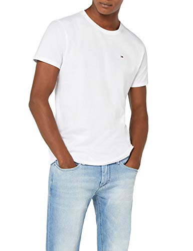 Tommy Hilfiger Regular C Camiseta con Cuello Redondo, Blanco (Classic White), L para Hombre