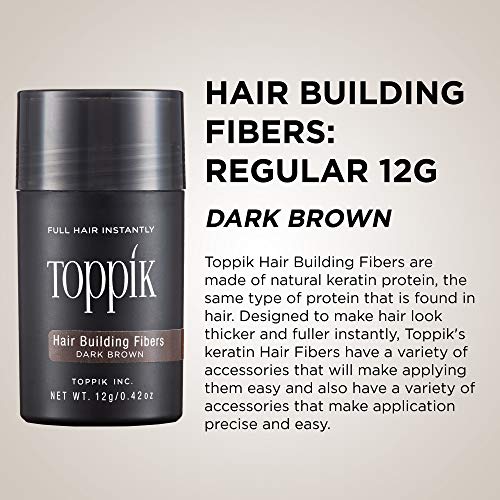 Toppik Fibras Capilares Castaño Oscuro, Fibras de Queratina para Crear más Densidad en el Cabello de Forma Inmediata, 12 g