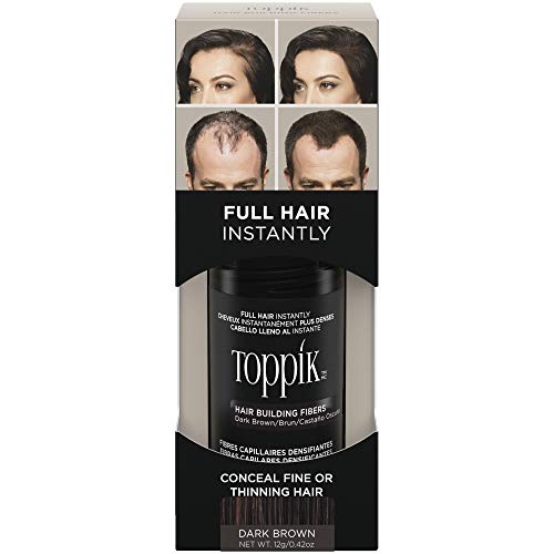 Toppik Fibras Capilares Castaño Oscuro, Fibras de Queratina para Crear más Densidad en el Cabello de Forma Inmediata, 12 g