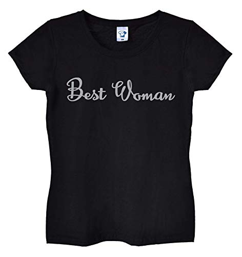 TrendySnug Tees Bonitas camisetas para dama de honor, madre del novio, dama de honor, camisetas de despedida de soltera, 256 Negro Best Woman / Negro con texto gris. Large