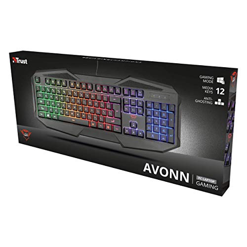 Trust Gaming GXT 830-RW Avonn - Teclado Gaming Iluminado, con Efecto Anti-ghosting, Negro