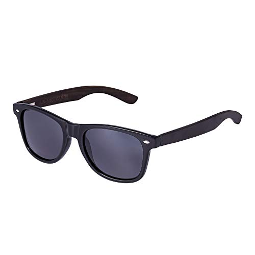 Ultra Gafas Sol Polarizadas Frente Negro con Brazos de Color Marrón ébano y Lentes Negras Gafas de Sol Mujeres Gafas de Sol Hombre UV400 Proteccion Oculos de Sol Hombre Mujer Madera Real Unisexo