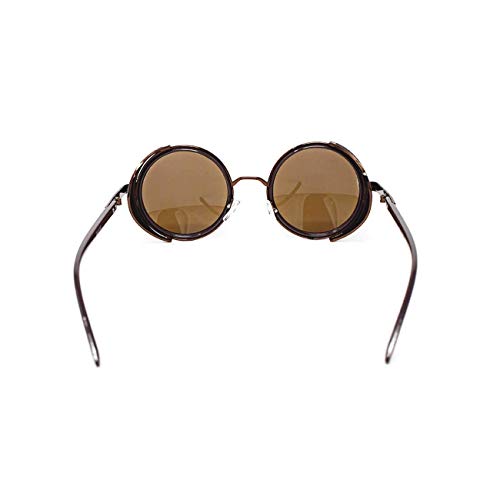 Ultra Marrón Marco Marrón Lentes Gafas de Sol Steampunk Retro Hombres y Mujeres Redondas Gótico Circulo Metal Cyber Lado Anteojeras UV400 Unisex