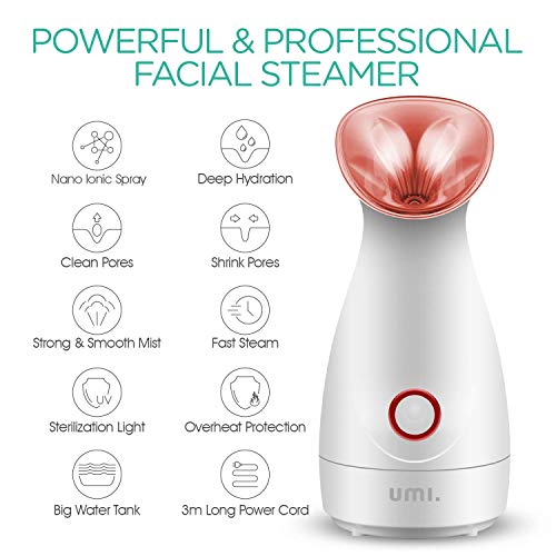 UMI by Amazon Sauna Facial Vaporizador Facial Profesional Sauna Spa de vapor nanoiónico para limpieza profunda del cutis que ayuda a abrir los poros, a eliminar los puntos negros, rojo