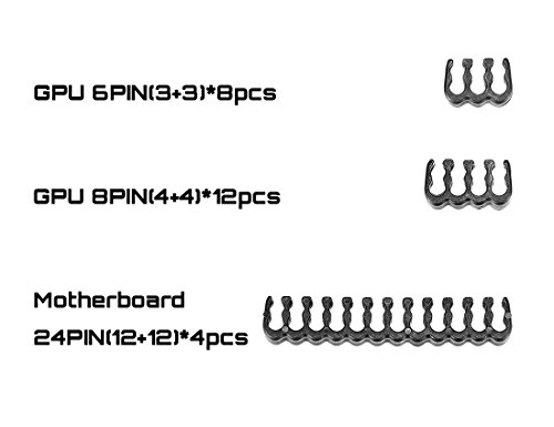 upHere 24 Piezas Set = 24 x 4, 8 x 12, 6 x 8 Cable Peine para 3 mm Cable gesleeved hasta 3,4 mm/0.13inch Negro,CM245