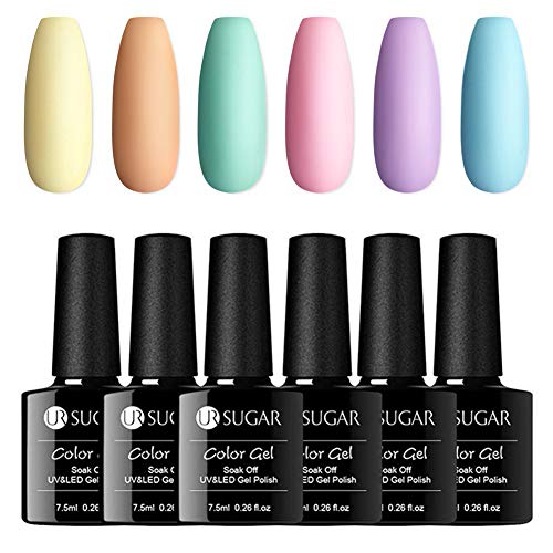 UR SUGAR 7,5ml Esmalte de Gel Semipermanente Colores del Caramelo Soak Off UV LED Esmalte de Uñas Gel Manicura Kit de Colección de 6 Botellas